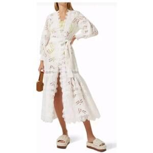 Waimari Vistamar Eyelet Kimono Dress Cover Up UNLINED Size M Off White Cotton #F